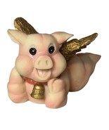 Heavenly Piggy Figurine Flying Pig Statue Gold Winged Miniature Hog Vintage - $14.84