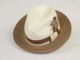 Men's Bruno Capelo Belvedere 2-Tone Straw Style Fedora Hat BD958 Ivory/Cognac image 3