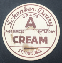 Vintage Schenker Dairy Grade A Milk Bottle Cap 1 5/8&quot; St Louis Missouri MO - $13.99