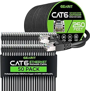 GearIT 50Pack 0.5ft Cat6 Ethernet Cable &amp; 250ft Cat6 Cable - £202.44 GBP