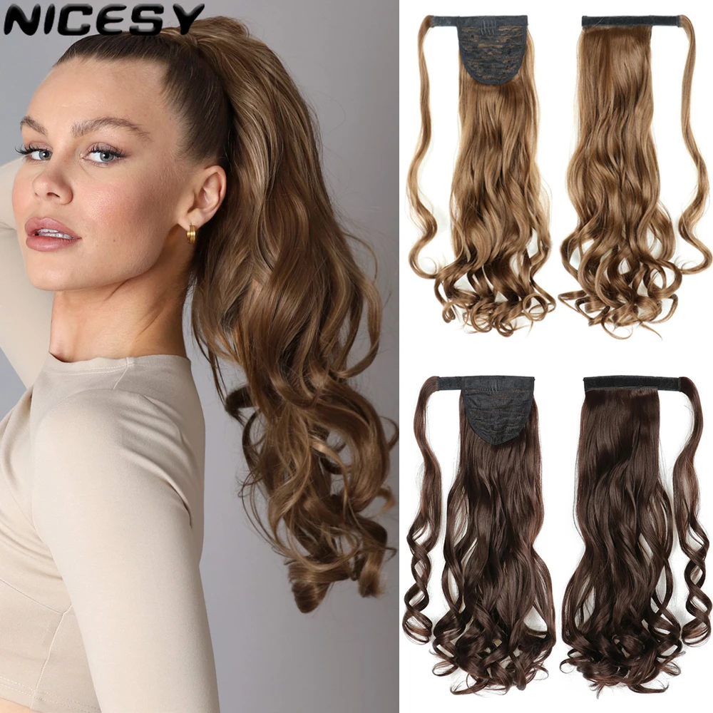 NICESY Synthetic Long Wavy Wrap Around Clip In Ponytail Hair Extension Heat - £12.31 GBP+