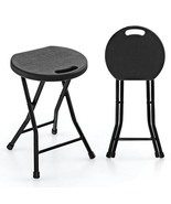 Set of 2 18 Inch Collapsible Round Stools with Handle - Color: Black - £70.36 GBP