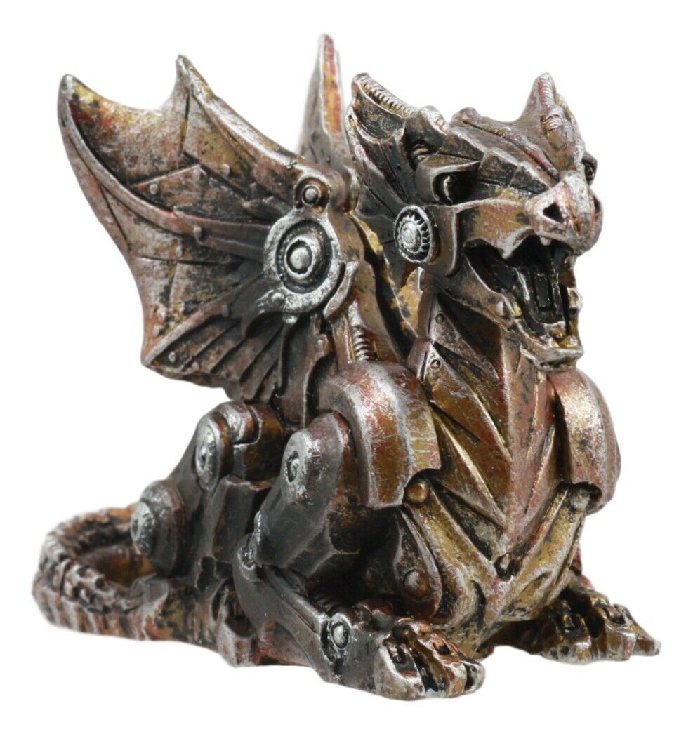 Small Photon Steampunk Cyborg Dragon Statue Mechanical Robotic Winged Beast - $16.99