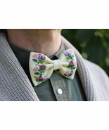 Floral Embroidered Bow Tie, Cross Stitch Bow Tie Purple Rose Bow Tie, Un... - $26.00
