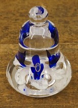Art Glass Artisan Paperweight 1992 Joe Rice Bell Cobalt Blue White Flowers - £22.99 GBP
