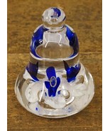 Art Glass Artisan Paperweight 1992 Joe Rice Bell Cobalt Blue White Flowers - £22.62 GBP