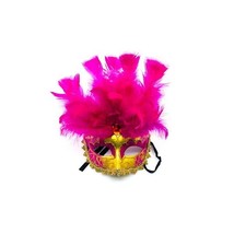 Pink Venetian Carnival Feather Masquerade Mask Mardi Gras Party - £14.74 GBP