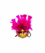 Pink Venetian Carnival Feather Masquerade Mask Mardi Gras Party - $18.65