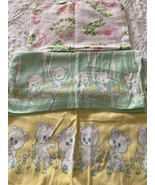 Lot 3 VINTAGE mid century 1950s 60s Flannel Receiving Blankets MOD Kittens - $14.85
