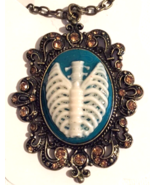 Gothic/Punk necklace cameo style backbone and ribs  (teal and white) han... - £7.93 GBP