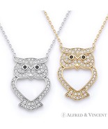 Owl Animal Charm CZ Crystal Luck Pendant &amp; Chain Necklace in 925 Sterlin... - $45.58 CAD