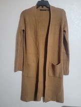 Cyrus Women Brown Open Front Cardigan Ribbed Pockets sz Small Mid Leg - £11.45 GBP