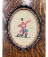 Vintage Oval Framed Needlepoint Victorian Lord Man Kneeling - $465.82 MXN