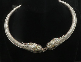 925 Sterling Silver - Vintage Dragon Head &amp; Tail Heavy Collar Necklace - NE3047 - £541.32 GBP