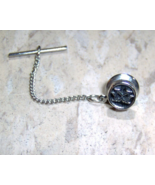 MW Vintage Tie Tack Pin silver color 1/4&quot; diameter rOund w/ Chain 1970s - $39.66