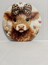 Highland Cow Wearing Leopard Bow  - $17.50