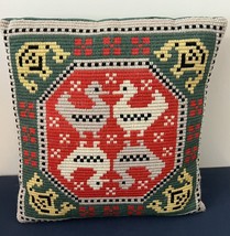 Vintage Hipster Grandma Core Needlepoint Green Suede Pillow Ducks Floral - $22.50