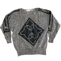 Andriano I. Fatigati Vintage Punk Sweater Leather Metal Studs Black Woma... - $554.64 MXN