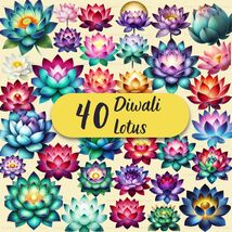 40 Diwali Lotus Clipart: Jewel-Tone Watercolor Flowers (PNG Digital Down... - $5.07 CAD