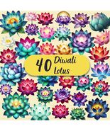 40 Diwali Lotus Clipart: Jewel-Tone Watercolor Flowers (PNG Digital Down... - $3.60
