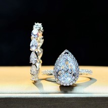 Luxury AAAAA+ Big Water drop Zircon S925 Sterling Silver wedding rings set for w - £57.28 GBP
