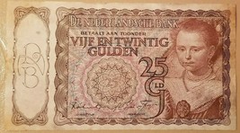 NETHERLANDS 25 GULDEN 1943 BANKNOTE VF - XF VERY RARE NO RESERVE - $27.66