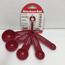 KitchenAid Set of Five Measuring Spoons Red Cooking Baking Food Yum Kitchen Aid - £11.98 GBP