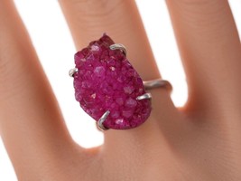 Size 8 Sterling and Chunky Crystal Vintage Ring - £59.64 GBP