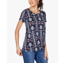 Style &amp; Co Womens Mixup Industrial Blue Printed Knot Front Top NWT AO81 - £15.43 GBP