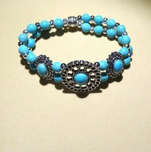 Beautiful Turquoise Colored Beaded Stretch Bracelet - £8.50 GBP