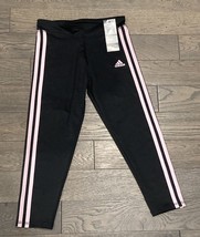 NWT $35 Adidas Girls Medium 10-12 Black w/ Pink 3 Stripe Athletic Tights - £19.01 GBP