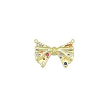 Colorful CZ Gold Bow knot connector Charm Pendant, Sku#LK1082 - £3.86 GBP