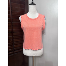 BP. Womens T-Shirt Coral Heathered Sleeveless Lettuce Edge Knit Pullover M New - £9.60 GBP