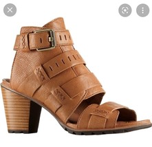 Sorel Nadia Buckle Heel Sandal Camel Brown Leather $175 Sz 11, NIB! - $84.14