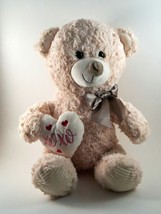 Teddy Bear With Stuffed Heart Plush Cream Hug Me 13&quot; Tall - $11.99