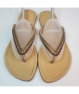 Skemo Womens 9 Thong Sandals Leather Rhinestone Tricolor Flip Flops Flat... - £9.28 GBP