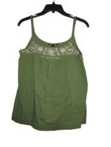 LUCKY BRAND Embroidered Cami Tank Top Size Small Green White Strappy Cotton - $12.99