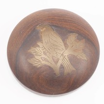 Brass Inlaid Wood Bird Paperweight - £27.17 GBP