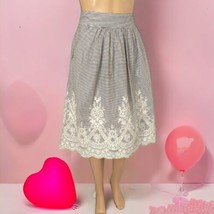 Embroidered Rockabilly Skirt 8 Striped Floral Full A Line Cotton NY Coll... - £19.54 GBP