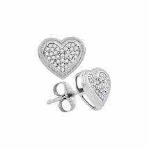 10k White Gold Womens Round Diamond Heart Cluster Fashion Earrings 1/5 Cttw - £239.90 GBP