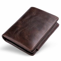 Trifold Leather Men Wallet Vintage Button Closure Card Holder Money Purs... - $42.99