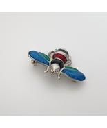 Jeweled Bumble Bee Blouse Shirt Pin Blue Red Green Silvertone Metal Unbr... - $11.95