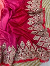 Silky Chinon Silk Saree || Mirror Work Frill Lace || Dual Shaded Concept Work || - £73.52 GBP