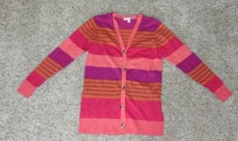 Womens Cardigan Sweater Liz Claiborne Pink Striped Button Front Long Sle... - £19.73 GBP