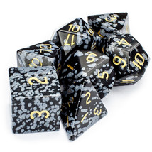 Set of 7 Handmade Stone Polyhedral Dice, Snowflake Obsidian - £65.99 GBP