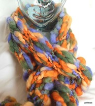 Multi Color Knit  Scarf  Fall Tones 100 x 6&quot;   Hand Made OOAK - £35.01 GBP