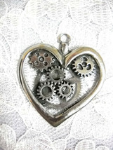 Steampunk Heart with Gears Solid USA Pewter Pendant Adjustable Necklace - £6.77 GBP