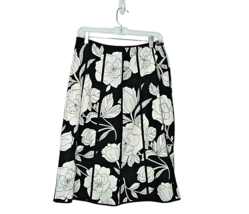 NEW Willi Smith Womens Sz 8 Linen Skirt Midi A-Line Pleated Black White Floral - £20.25 GBP