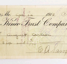 1913 Kineo Trust Company Bank Check E.A. Sampson Dover Maine Signed 4034... - $19.99