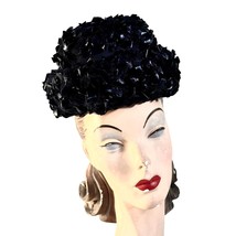 1950s 60s  Schiaparelli Hat Vintage MCM Dark Blue  Cellophane Straw Pill... - $147.51